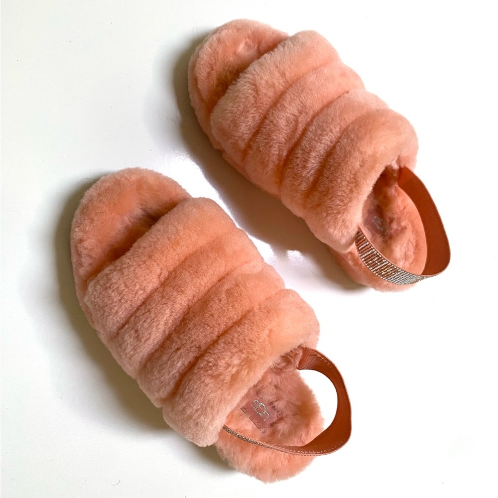 Ugg Fluff Yeah Bling Slingback Slippers Sandals, Coral, Shearling Crystals, Sz 8 - Picture 6 of 12